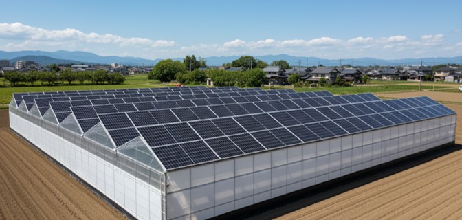 ビニールハウスに太陽光を載せたイメージ画像