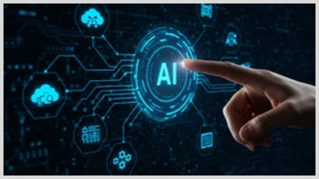 AIのアイコンに指で触れるデジタル技術のイメージ